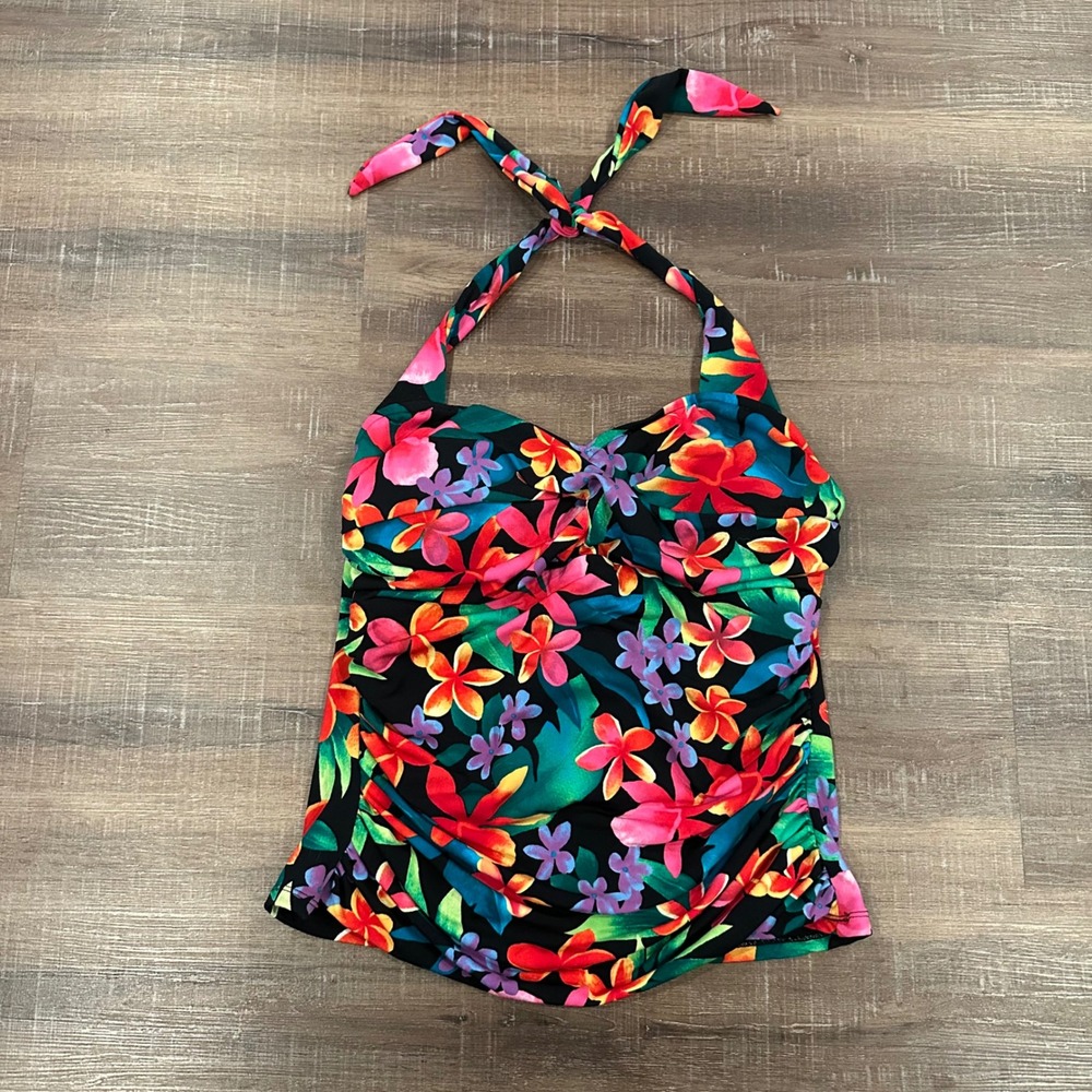 Suddenly Slim by Catalina Floral Paradise Tankini Halter Swim Top Large Women